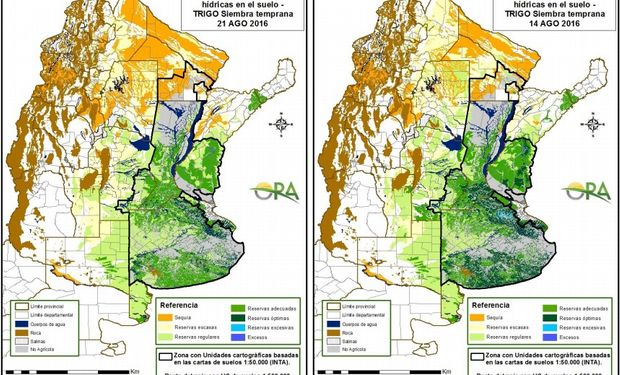 Reservas de humedad al 21 y 14 de agosto respectivamente. Fuente: ORA.