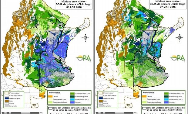 Reservas de humedad comparativamente al 3 de abril y 27 de marzo.