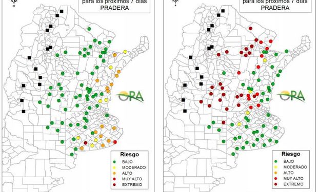 Clima: aumenta la cantidad de puntos clasificados con riesgo muy alto de déficit hídrico