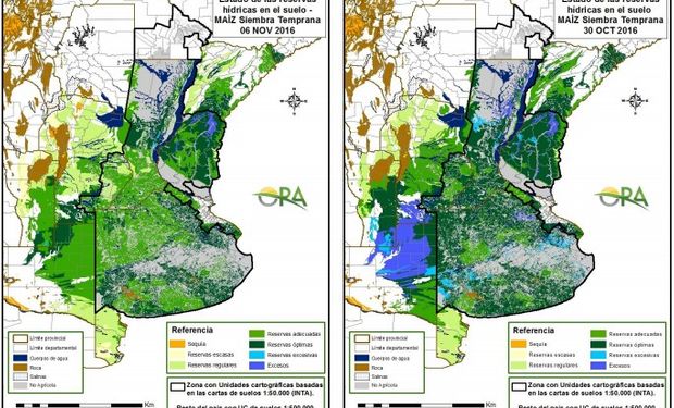 Estado de las reservas de humedad al 6 de noviembre y 30 de octubre.