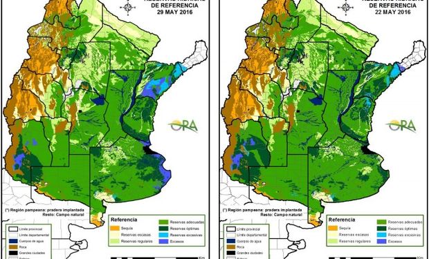 Reservas de humedad al 29 y 22 de mayo comparativamente.