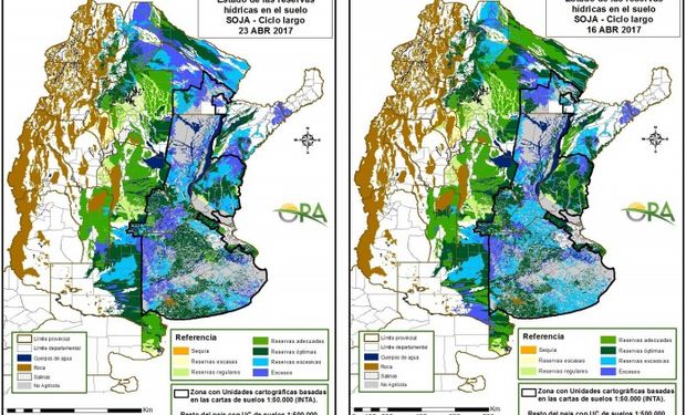 Reservas de humedad al 23 y 16 de abril respectivamente.