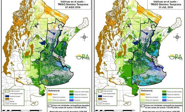 Reservas de humedad al 7 de agosto y al 31 de julio, respectivamente.