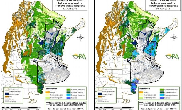 Reservas de humedad en trigo al 12 y 5 de junio respectivamente.