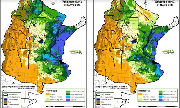 Reservas de humedad al 6 y 1° de mayo respectivamente.