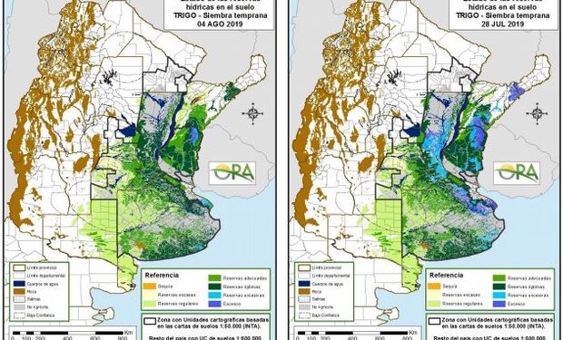 Reservas de humedad al 4 de agosto y 28 de julio respectivamente.