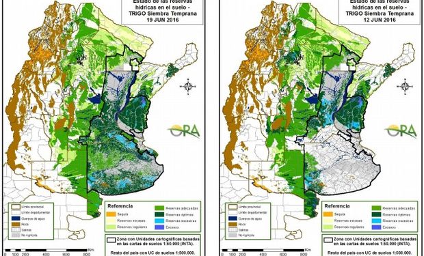 Reservas de humedad en trigo al 19 y 12 de junio respectivamente.