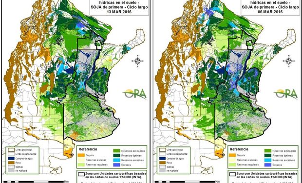 Reservas de humedad comparativamente al 7 y 13 de marzo.