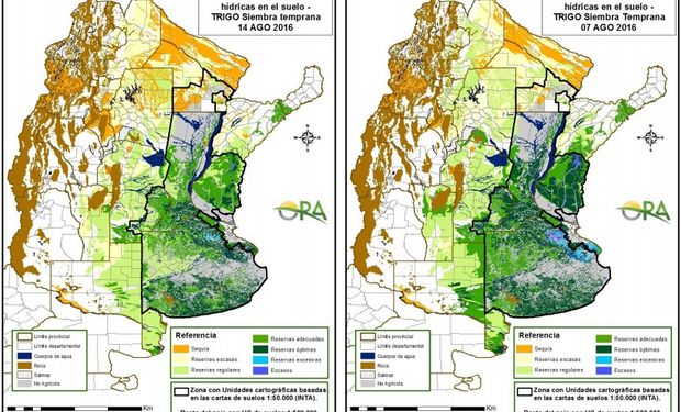 Reservas de humedad al 14 y 7 de agosto. Fuente: ORA.