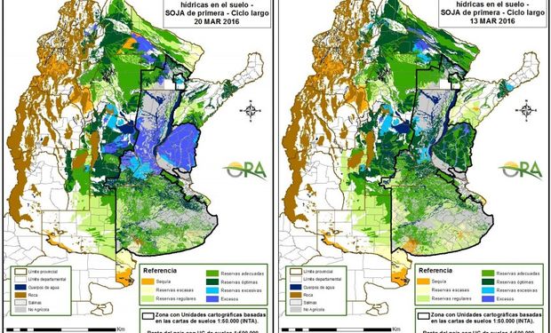 Reservas de humedad comparativamente al 13 y 20 de marzo.