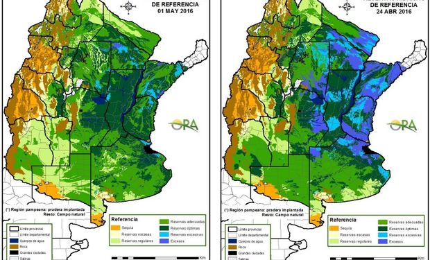 Reservas de humedad al 1 de mayo y 24 de abril, respectivamente.