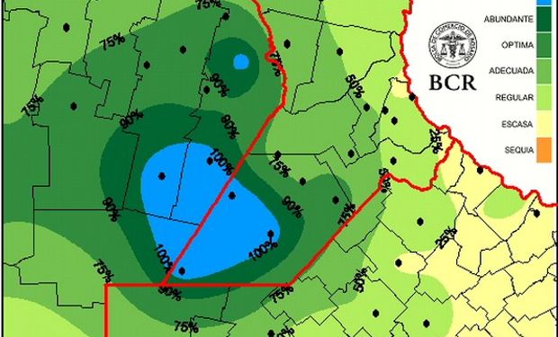 Reserva de agua útil para  pradera al 9/4/2015.