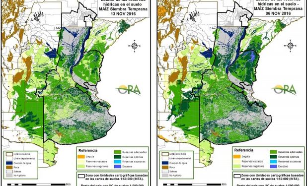 Estado de las reservas de humedad al 13 y 6 de noviembre respectivamente.