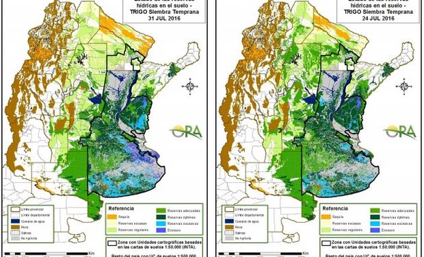 Reservas de humedad al 31 y al 24 de julio, respectivamente.