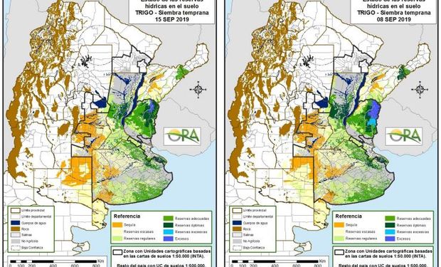 Trigo: reservas de humedad para el 15 y 8 de septiembre respectivamente.