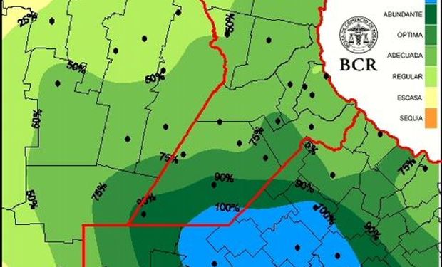 Reserva de agua útil para pradera al 4/6/2015. Fuente: BCR.