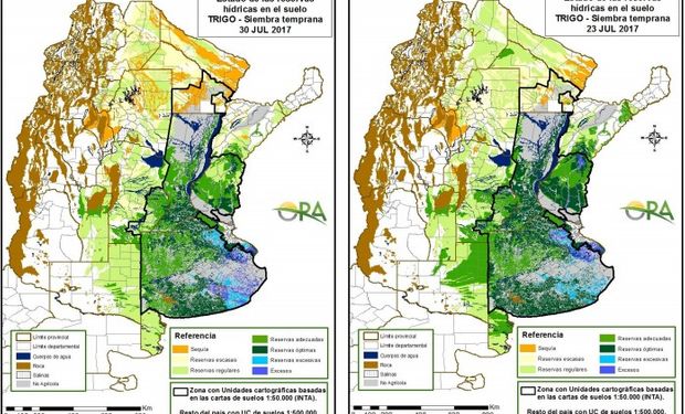 Reservas de humedad al 30 y 23 de julio respectivamente.