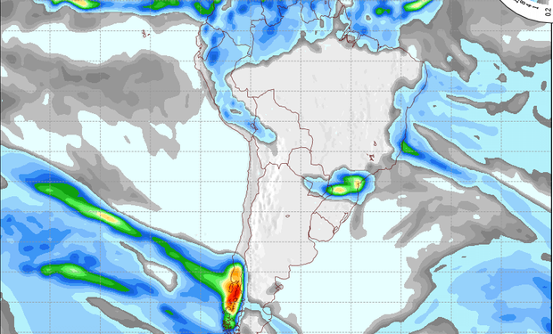 Pronóstico de precipitaciones sobre Argentina válido para el 15 de agosto de 2014.