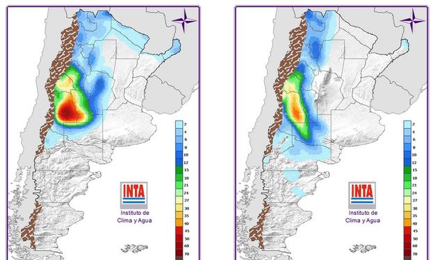 En la imagen se observan las precipitaciones esperadas entre hoy y mañana.