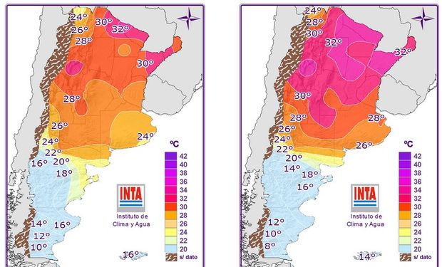 Los mapas corresponden a temperaturas máximas pronosticadas.