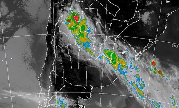 En la jornada de hoy continúan las malas condiciones del tiempo con lluvias y tormentas sobre regiones de la franja central. Rige un alerta meteorológico por tormentas fuertes sobre Córdoba, Catamarca, La Rioja, Santa Fe, Entre Ríos y norte de Buenos Aires.
