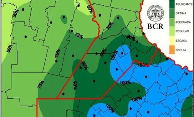 Reserva de agua útil para pradera al 19/06/14. Fuente: BCR.