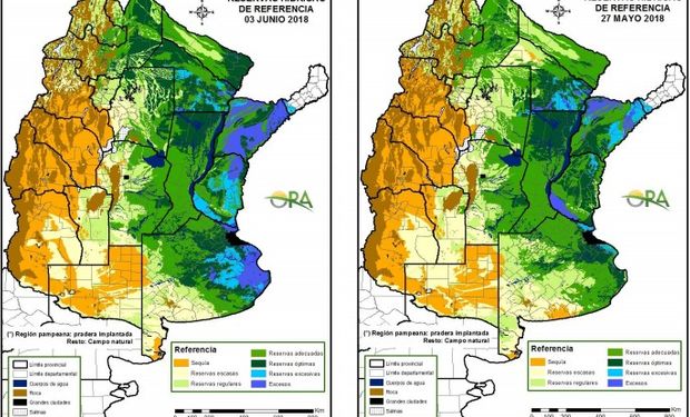 Reservas de humedad al 3 de junio y 27 de mayo respectivamente.