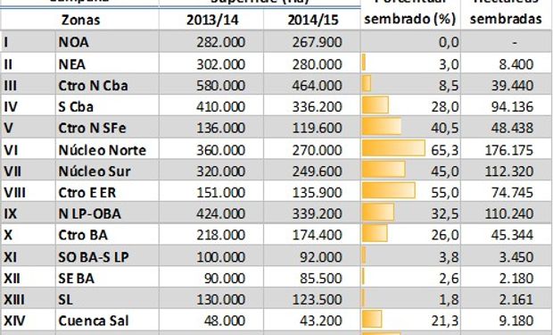 Siembra de maíz campaña 2014/15. Datos al 09/10/2014.