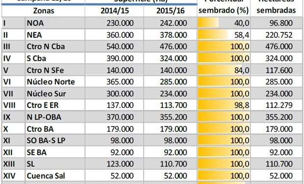 Siembra de maíz. Datos al 14/01/16. Fuente: BCBA.
