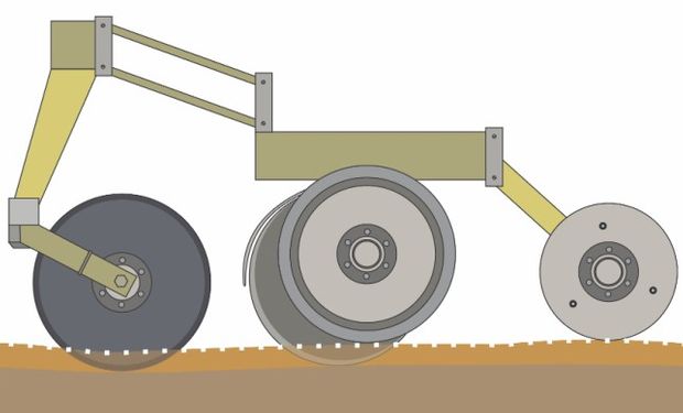 Tren de siembra con cuchilla lisa para evitar la remoción del suelo con alta humedad.