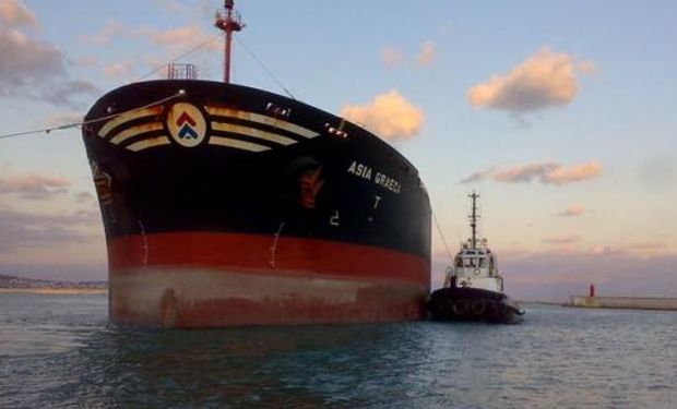 Un buque con 40 mil toneladas de harina de soja quedó varado frente a Puerto San Martín