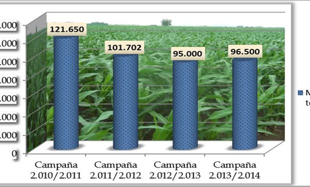 Superficie sembrada con maíz total (primera y segunda). Fuente: Bolsa de Comercio de Santa Fe