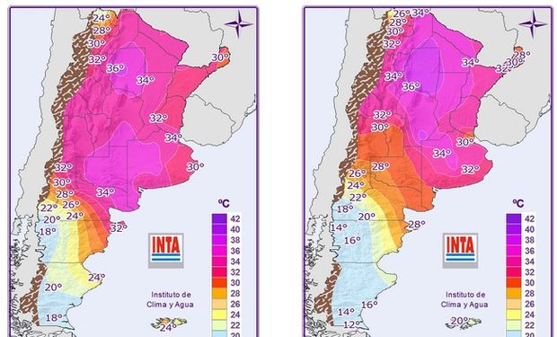 Mapas correspondientes a las temperaturas máximas pronosticadas.