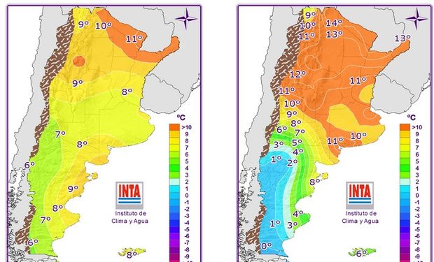 Mapas correspondientes a temperaturas mínimas pronosticadas.