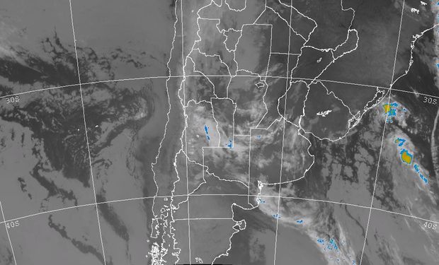 Se observa el avance algo desorganizado desde el suroeste pampeano de una perturbación que lentamente va cobrando protagonismo.