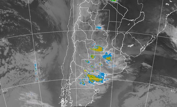 En la imagen se observa como las formaciones nubosas afectan regiones de Buenos Aires, Córdoba y La Pampa.