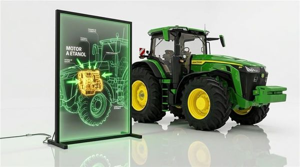 Protótipo de trator John Deere movido a etanol exibido em evento no Brasil